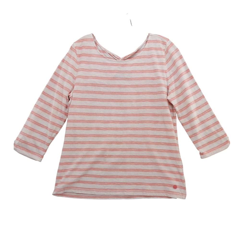 T by Talbots Striped Knit Top Cutout Twist Back 3/4 Sleeve Shirt‎ Large